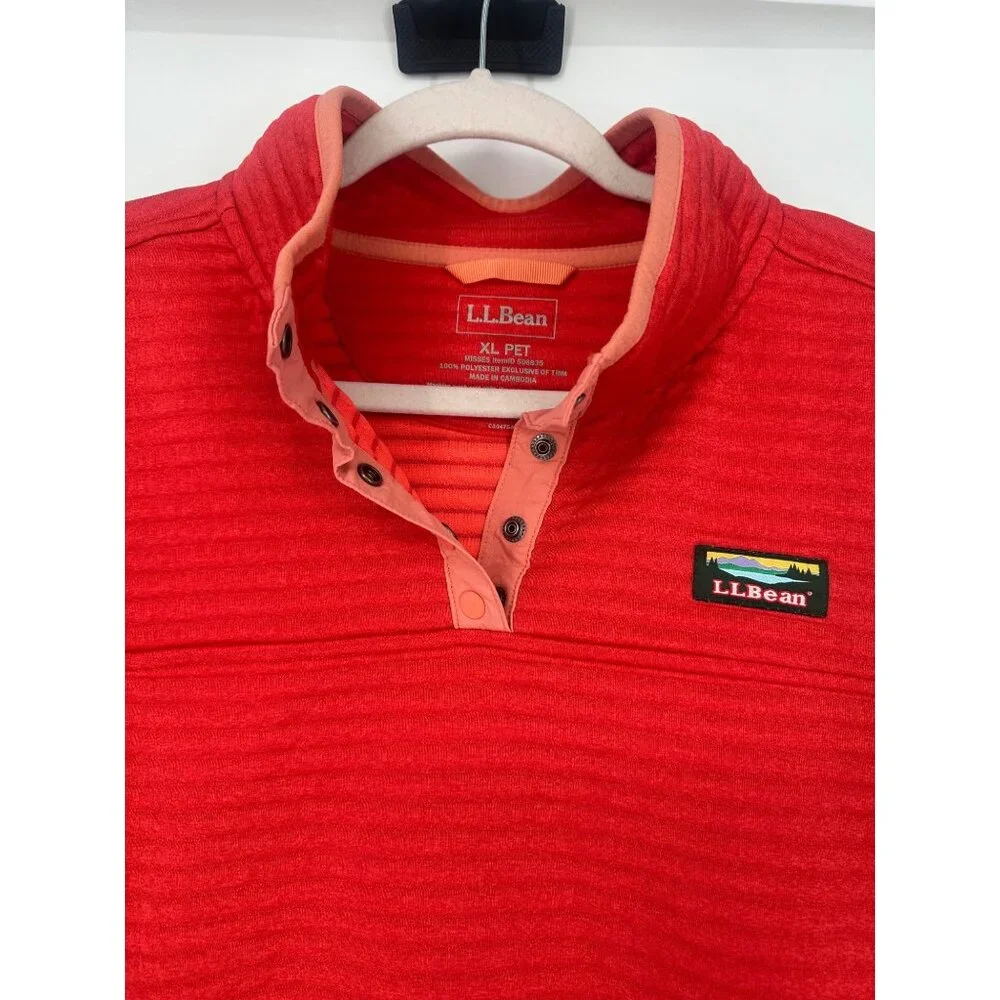 L.L. Bean Airlight Knit Pullover Snap Neck Coral Pink XL Petite - Picture 5 of 7
